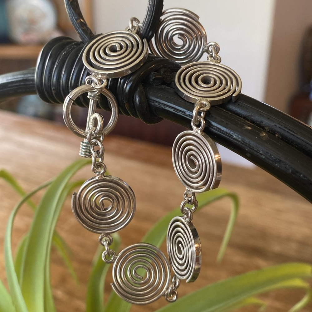 Vintage Mexican 925 Sterling Silver Geometric Spiral Circular Link Bracelet 25g